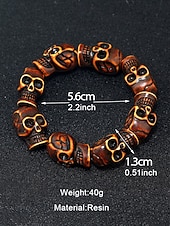 baratos Acessórios de Halloween-Pulseira masculina de contas de caveira de Halloween – pulseira punk gótica de resina elástica para festas, cosplay e fantasias