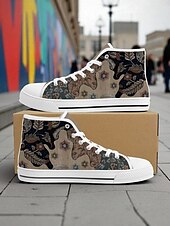 preiswerte Grafische Druckschuhe-Damen-High-Top-Canvas-Sneaker mit buntem Print – Freizeitschuhe im Streetstyle für den Alltag, Reisen und Ausflüge in die Stadt