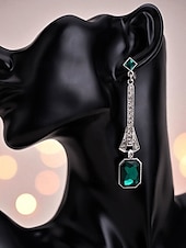 cheap Women&#039;s Earring-Women&#039;s 1920s Gatsby Drop Earrings - Art Deco Long Dangle Earrings with Blue Gemstones and Rhinestones for Roaring Twenties Parties