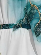 cheap Floral Dress-Women&#039;s Midi Dress Casual Dress Chiffon Swing Dress Modern Vacation Daily Weekend Regular Fit Tree Long Sleeve V Neck Blue Summer Spring Fall Autumn