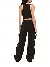 abordables pantalon cargo femme-Femmes Pantalons Cargo Slacks Streetwear Occasionnel Longueur complète Naturel Uni Avec Poches Conception à cordon élastique Doux Rue Fête Week-end Noir Rose Automne Coupe régulière