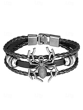 abordables Accessoires d&#039;Halloween-Bracelet araignée d&#039;Halloween pour homme – Bracelet tressé en similicuir gothique avec breloque araignée en alliage, bijou ajustable de style punk pour fêtes, cosplay et événements en boîte de nuit