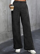 economico gamba larga e vita alta-Per donna Gamba larga Pantaloni Eleganti Streetwear Casual Lunghezza intera Naturale Semplice Elastico in vita Confortevole Ferie Uscire Weekend Grigio Nero Bianco Cachi Autunno Vestibilità regolare