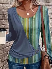 billiga Konst &amp; Design t-shirt-Dam Boho skjorta Leopard Stylish Modern Ledigt Långärmad Rund hals Vanliga toppar Lappverk Mönster Blå Purpur Grön Sommar Höst Vinter