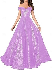 A-Line Evening Gown Elegant Dress Formal Performance Floor Length Short Sleeve Off Shoulder Sequined Backless with Pleats cheap Long Dresses & Gowns-A-Line Evening Gown Elegant Dress Formal Performance Floor Length Short Sleeve Off Shoulder Sequined Backless with Pleats