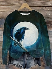 halpa Eläimet Huiput-Naisten Pullover-huppari Kuvitettu Eläin Abstrakti Muoti Vapaa-aika Pitkähihainen Tiukka pyöreä kaula-aukko Pyöreä kaula-aukko Tavalliset topit Katu Arkikäyttö Kausaliteetti Painettu Sininen Apila