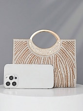 cheap Clutches &amp; Evening Bags-Women’s Rhinestone Evening Clutch Bag with Round Handle – Sparkly Gold Crystal Purse for Cocktail Parties, Weddings &amp; Formal Events