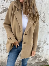 preiswerte Trenchcoats-Damen Winterjacke Mantel Freizeitjacke Warm Bequem Tasche Knöpfe Mode Modern Lässig Einfach Outdoor Straße Ausgehen Einreihig Regulär Steigendes Revers Normale Passform Langarm Oberbekleidung Schwarz