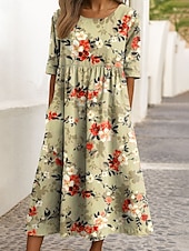 abordables Robe Fleurie-Femmes Robe Midi Robe Décontractée Robe trapèze Robe d&#039;été Vacances Occasionnel Fête Coupe Ample Fleuri Graphique Demi Manches Col ras du cou Jaune Rose Claire Bleu Vert Été Printemps