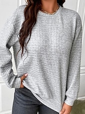 billige Kvinne Enkle Topper-Dame Pullover عادي Gatemote Fritid Behagelig Langermet Crew-hals Vanlige topper Gate Ferie Ut på byen Svart Grå Høst