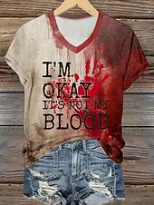 abordables Hauts d&amp;#39;Halloween-Halloween Femmes T-shirt Graphique Lettre Halloween ancien Élégant Classique Manche Courte Col en V Hauts Réguliers Quotidien Imprimé Rouge Été Printemps
