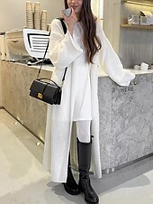 tanie Kardigany i odzież wierzchnia-Damskie Sweter Sweter rozpinany Moda Moda miejska Codzienny Jednokolorowe Prążkowany Otwarty przód Dzianiny Długi rękaw Długie topy Robić na drutach Święto Wyjściowe Weekend Biały Żółty Jesień Zima