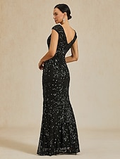 abordables Vestidos Ceremonia-Mujer Vestido maxi Vestido cola de Sirena Elegante Fiesta Formal Fiesta Fiesta de Noche Ajuste regular Color sólido Sin Mangas Escote en Pico Negro Primavera Otoño Invierno