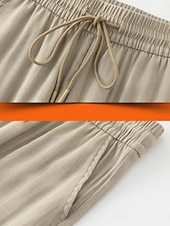 baratos Calça de linho de algodão simples-Mulheres Calças de linho de algodão chinês Moda Básico Casual Comprimento total Cintura Alta Tecido Com Cordão Conforto Exterior Com Stretch Férias Rua Diário Preto cáqui Bege Verão Primavera Normal