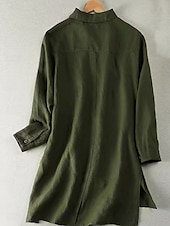 abordables Chemises-Femmes Chemises en coton et lin Couleur Unie Élégant Basique Occasionnel manche longue Col de chemise Hauts Longs Quotidien Boutons Blanche Vert Véronèse Kaki Été Automne