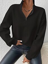economico Felpe e Sweatshirt Texturizzati-Per donna Felpa con texture Pullover Semplice Streetwear Casual Comodo Manica Lunga Scollo a V Top Regolari Streetwear Ferie Uscire Zip a un quarto Nero Autunno