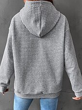 billige Teksturert hettegensere og sweatshirt-Dame Pullover hettegenser-genser عادي Gatemote Fritid Langermet Med hette Vanlige topper Ferie Ut på byen Lomme Svart Hvit Grå Høst Vinter