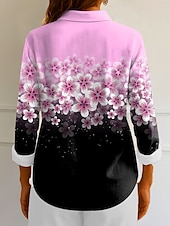 tanie Kwiatowe topy-Damskie Koszula Ombre Kwiaty Graficzny Elegancja Zabytkowe Tropikalny Długi rękaw Kołnierzyk koszuli Zwykłe topy Praca Codzienny Guziki Nadruk Rumiany róż Niebieski Fioletowy Zielony Lato Wiosna