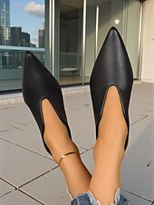 abordables Chaussures sans lacet et mocassins femme-ballerines à bout pointu en similicuir marron pour femmes – mocassins minimalistes à enfiler en V, tenues de bureau élégantes et décontractées au quotidien