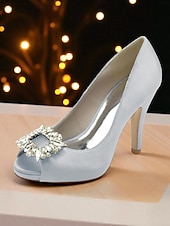 クリスタルバックル付きレディースサテンピープトゥパンプス - カクテルパーティーや夜のイベントに最適な、クラシックな女性用ハイヒールドレスシューズ お買い得  カクテル-クリスタルバックル付きレディースサテンピープトゥパンプス - カクテルパーティーや夜のイベントに最適な、クラシックな女性用ハイヒールドレスシューズ