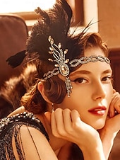 economico Accessori per capelli da donna-Copricapo di piume Gatsby anni &#039;20 da donna - cerchietto vintage con strass flapper per feste a tema anni ruggenti e balli in maschera