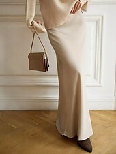 abordables Jupes unies-Femmes Jupe Moulant Mode Maxi Taille Basse Jupes Uni Micro-Élastique Soirée Rue Noir Blanche Kaki Gris Claire Automne Polyester