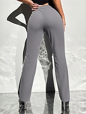 baratos calças sociais femininas-Mulheres Social Perna larga Calças Moda Roupa de rua Comprimento total Cintura Alta Tecido Bolsos Respirabilidade Confortável Rua Roupa Diária Para Noite Preto Azul Marinha Damasco Cinzento Primavera
