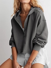 baratos Moletons e Sweatshirts Texturizados-Mulheres Pulôver Moletom Com Capuz Tecido Roupa de rua Casual Manga Longa Com Capuz Tops regulares Rua Feriado Fúcsia Cinzento Claro Cinzento Outono Inverno