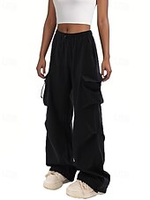 abordables pantalon cargo femme-Femmes Pantalons Cargo Slacks Streetwear Occasionnel Longueur complète Naturel Uni Avec Poches Conception à cordon élastique Doux Rue Fête Week-end Noir Rose Automne Coupe régulière