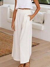 baratos perna larga e cintura alta-Mulheres Perna larga Calças Roupa de rua Casual Comprimento total Natural Tecido Cintura elástica Confortável Feriado Roupa Diária Final de semana clarete Ferrugem Azul marinho Branco Outono Normal