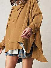 economico Felpe e Sweatshirt Texturizzati-Per donna Felpa con cappuccio Semplice Moderno Casual Manica Lunga Con Cappuccio Top Regolari Ferie Uscire Tasca Nero Blu Viola Marrone Beige Autunno
