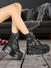 abordables Pour les femmes-Bottines à plateforme pour femmes à imprimé chauve-souris d&#039;Halloween – Bottines de combat à talons épais et lacets de style gothique punk pour fêtes, cosplay et soirées
