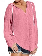 abordables Hauts Simples-Femmes Sweat à capuche Uni Occasionnel manche longue À capuche Hauts Réguliers Rue Tenue Quotidienne Noir Rose Claire Bleu Gris Automne Hiver