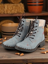 baratos Botas de combate-Botas femininas retrô com cadarço – botas de combate casuais vintage com acabamento em tecido para viagens de outono na fazenda, aventuras ao ar livre e estilo de rua