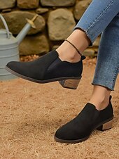 billige Slip-ons og loafers til kvinner-Brune damesko i semsket skinn med lav hæl – komfortabel, avslappet stil for turer utendørs, gårdsbesøk og hverdagsbruk