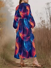 cheap Art&amp;Design Dress-Women&#039;s Midi Dress Casual Dress Chiffon Swing Dress Modern Vacation Daily Weekend Regular Fit Geometric Long Sleeve V Neck Yellow Purple Green Summer Spring Fall Autumn