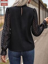 economico Top Semplici da Donna-Per donna Camicia Semplice Elegante Moderno Manica Lunga Collo Alto Top Regolari Quotidiano Uscire Bottoni Rete Nero Primavera Autunno