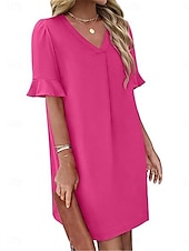 preiswerte Weißes Kleid-Damen Minikleid Sommerkleid Lässig Täglich Normale Passform Einfach Kurzarm V Ausschnitt Schwarz Blau Fuchsie Grün Sommer