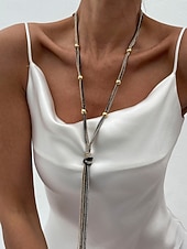 levne Dámský náhrdelník-Dámský pozlacený střapcový náhrdelník - elegantní vrstvený řetízkový choker s dlouhými třásněmi, výrazný šperk na večírky, do nočních klubů a večerní akce