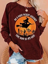 billige Kunst og design topper-Dame Genser med genser Grafisk Halloween Mote Fritid Langermet Crew-hals Rund hals Vanlige topper Avslappet Trykt mønster Hvit Lysegrønn Vin Blå Lysegrå Høst Vinter