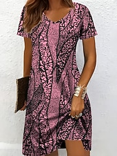 economico Abiti a Strisce e Geometrici-Per donna Mini Abito Vestito Estivo Abito a Maglia Vestito Casual Vestito T-Shirt Vacanza Casual Vestibilità regolare Grafico Geometrico Astratto Manica Corta Scollo a V Blu Bianco e nero Giallo Rosa