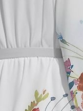 abordables Robe Fleurie-Femmes Robe Midi Robe Décontractée Mousseline de Soie Robe évasée Moderne Vacances Quotidien Week-end Coupe régulière Fleuri manche longue Col en V Blanche Bleu Bleu clair Été Printemps Automne