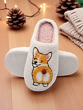 olcso Női papucsok és strandpapucsok-női kényelmes lakáspapucs corgi hímzéssel – aranyos, meleg lakberendező télire és pihenésre
