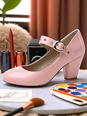 お買い得  Block Heels-カジュアルなデートに最適な、バックルストラップ付きのレディース用ホワイトパテントレザーブロックヒールメリージェーンシューズ