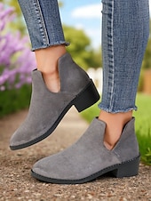 abordables Botines-Botines de ante sintético para mujer con tacón bajo: botas cortas informales para uso diario, paseos de otoño y caminos rurales.