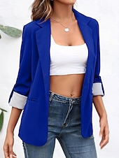 preiswerte Blazer &amp; Anzüge-Damen Blazer Bequem Atmungsaktiv Knöpfe Mode Modern Einfach Arbeit Täglich Regulär Umlegekragen Normale Passform Langarm Oberbekleidung Schwarz Rote Burgunderrot Frühling Herbst