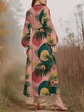 preiswerte Blumenkleid-Damen Midikleid Freizeitkleid Chiffon Schwingkleid Modern Urlaub Täglich Wochenende Normale Passform Blumen Leopard Langarm V Ausschnitt Weiß Rosa Fuchsie Sommer Frühling Herbst