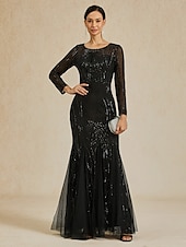 preiswerte Kleider für den-Damen Maxikleid Etui-Kleid Elegant Abendgesellschaft Normale Passform Einfarbig Langarm Rundhalsausschnitt Schwarz Herbst Winter