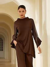 preiswerte Blusen-Damenbluse für Hochzeitsgäste, Partys, schwarz, hoher Halsausschnitt, Chiffon, Modal, Patchwork, ausgestellte Manschetten, schmale Passform, elastisch, elegant, lässig, Bürokleidung
