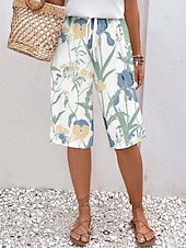 お買い得  グラフィックショート-女性用 スウェットパンツ チノパン ショーツ 旅行度假风 カジュアル 膝丈 ハイウエスト フラワー ポケット 弾性ウエストバンド プリント 快適 ソフト マイクロエラスティック アウトドア ストリート ホワイト ブルー パープル グレー 夏 春 レギュラー